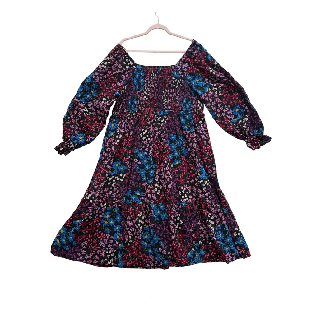 Cottagecore Floral Prairie Dress 100% Cotton Peasant Smocked Boho 2X 20W